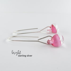 Orchid Pink Earrings, Pink Lampwork Glass Drops, Sterling Silver or Niobium Wire Dangles, Spring Gift for Her Bright Silver