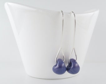 Violet Long Drop Earrings, Lampwork Purple Dangles, Niobium or Sterling Silver