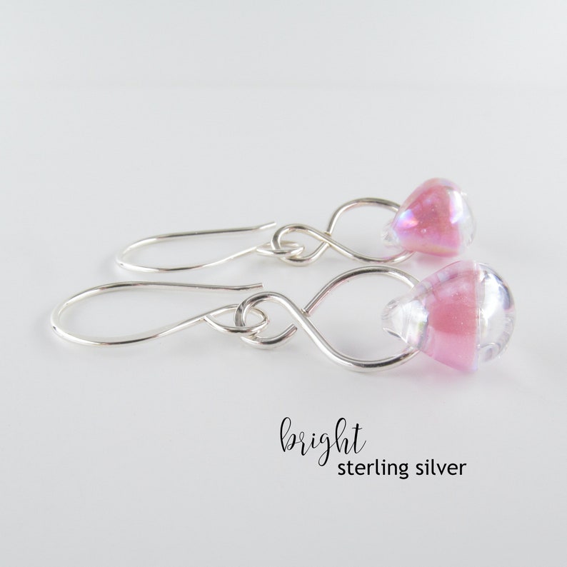 Long Wire Earrings Carnation Pink Dangles wearever Earrings Sterling Silver or Niobium Ear Wires Lampwork Glass Drop Jewelry