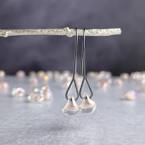 Champagne Glass Drop Earrings, Sterling Silver or Niobium, 1.5 inches