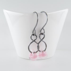 Pale Rose Pink Dangles, Sterling Silver Lampwork Earrings, Pastel Pink Glass Drops, Niobium Ear Wires, Gift for Her