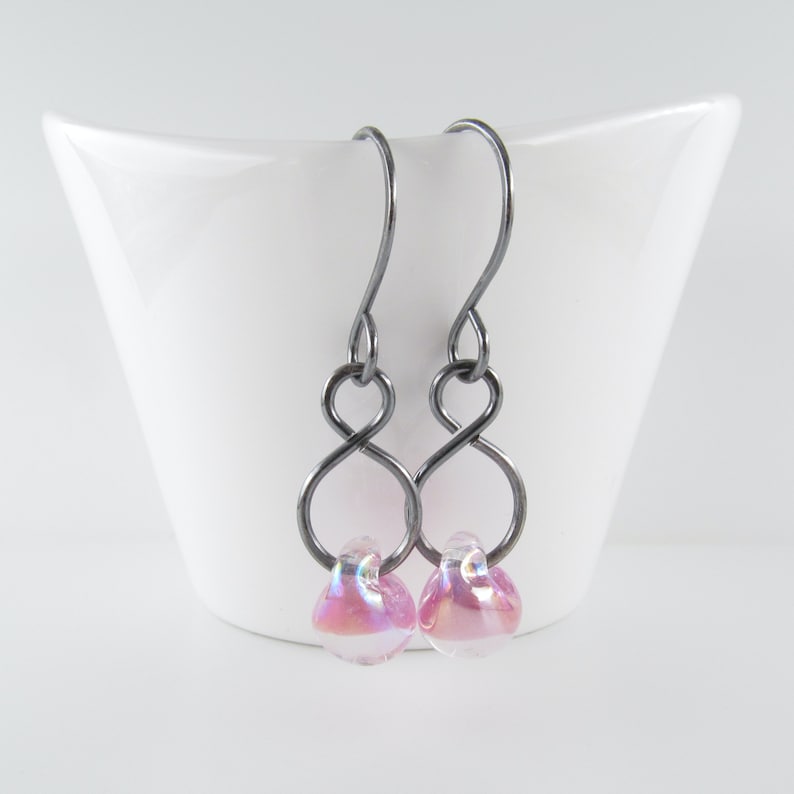 Long Wire Earrings Carnation Pink Dangles wearever Earrings Sterling Silver or Niobium Ear Wires Lampwork Glass Drop Jewelry