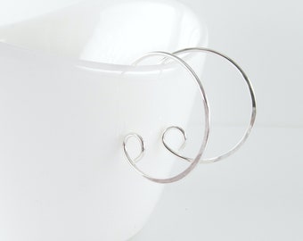 Sterling Silver Hoops, Minimalist Swirl Earrings, Wire Spirals, Available in 3 Sizes