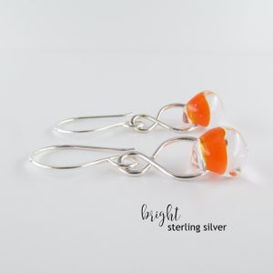 Tangerine Orange Glass Dangles, Lampwork Drops, Niobium Earrings, Sterling Silver Bright Silver