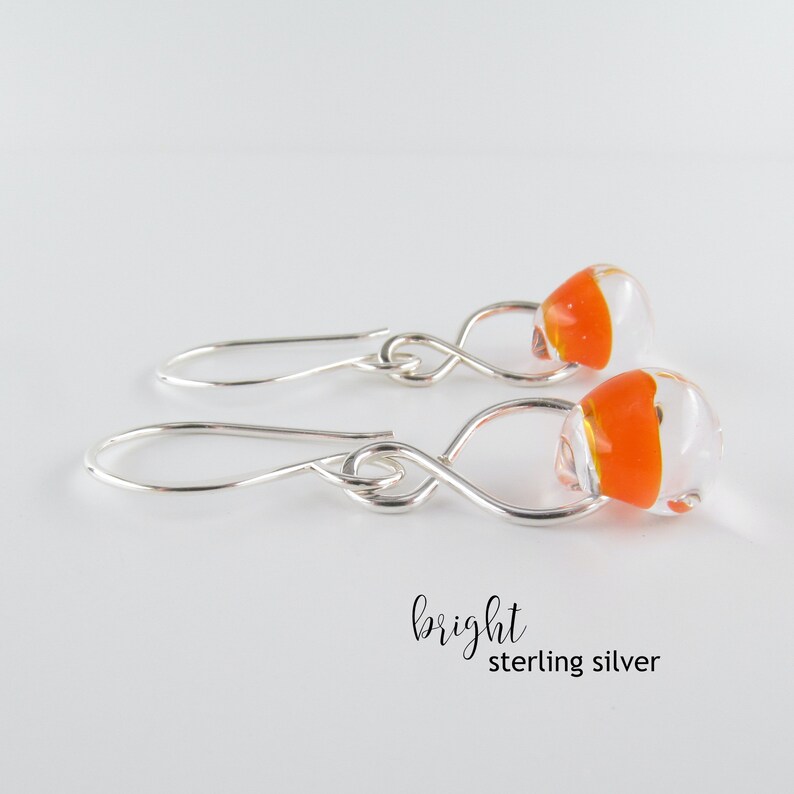 Tangerine Orange Glass Dangles, Lampwork Drops, Niobium Earrings, Sterling Silver Bright Silver