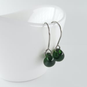 Forest Green Small Earrings, Lampwork Glass Drops, Niobium or Sterling Silver