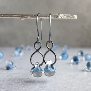 Baby Blue Glass Drop Dangles, Sterling Silver or Niobium