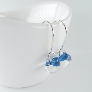 Azure Blue Glass Drop Earrings, Short Dangles, Sterling Silver or Hypoallergenic Niobium