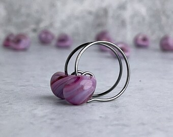 Swirled Lilac Earrings, Light Purple Pink Glass Drop Hoops, Sterling Silver or Niobium, Lightweight Hoops