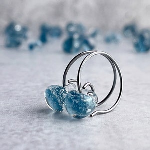 Aquamarine Blue Lampwork Glass Hoop Earrings: Sterling Silver or Niobium Wire