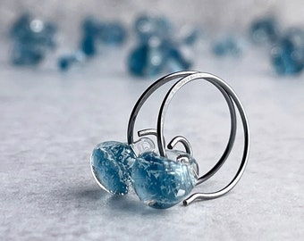 Small Blue Hoop Earrings, Aquamarine Blue Lampwork Glass, Niobium or Sterling Silver Wire, 3 Sizes Available
