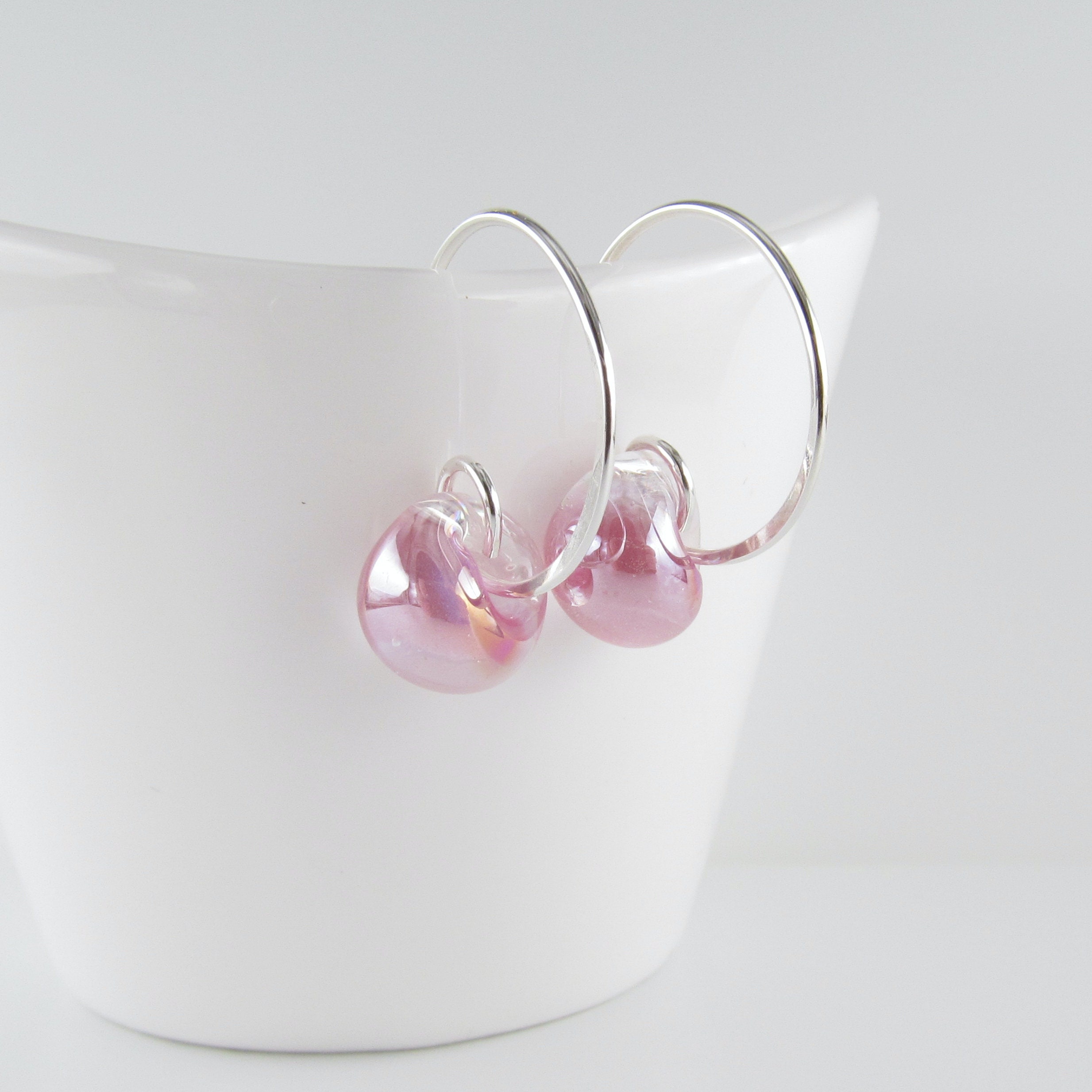 Long Wire Earrings Carnation Pink Dangles wearever Earrings Sterling Silver or Niobium Ear Wires Lampwork Glass Drop Jewelry