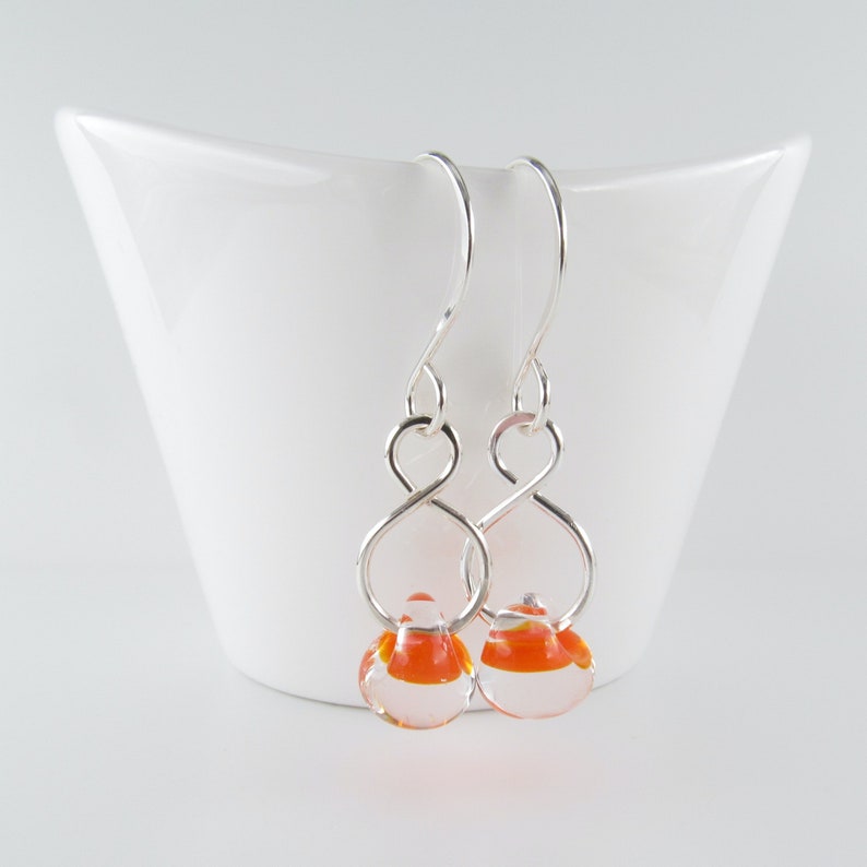 Tangerine Orange Glass Dangles, Lampwork Drops, Niobium Earrings, Sterling Silver image 1