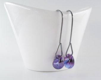 Heliotrope Purple Dangles, Sterling Silver Earrings, Niobium Ear Wires, Lampwork Glass Drops