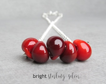 Dark Red Necklace, Blood Red and Crimson Glass Drop Beads, Oxidized or Bright Sterling Silver