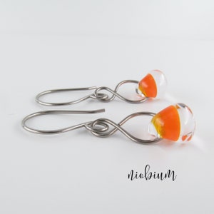 Tangerine Orange Glass Dangles, Lampwork Drops, Niobium Earrings, Sterling Silver Niobium