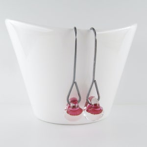Orchid Pink Earrings, Pink Lampwork Glass Drops, Sterling Silver or Niobium Wire Dangles, Spring Gift for Her image 6