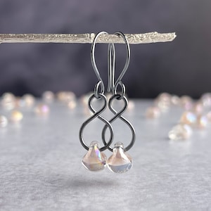 Champagne Glass Dangle Earrings, Sterling Silver or Hypoallergenic Niobium, 1.5 inches