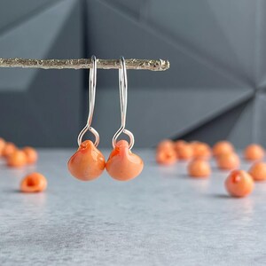 Gerbera Orange Drops, Small Wire Dangles, Sterling Silver or Niobium