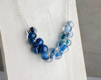 Ombre Blue Glass Bead Necklace, Sterling Silver, 18-20 inches