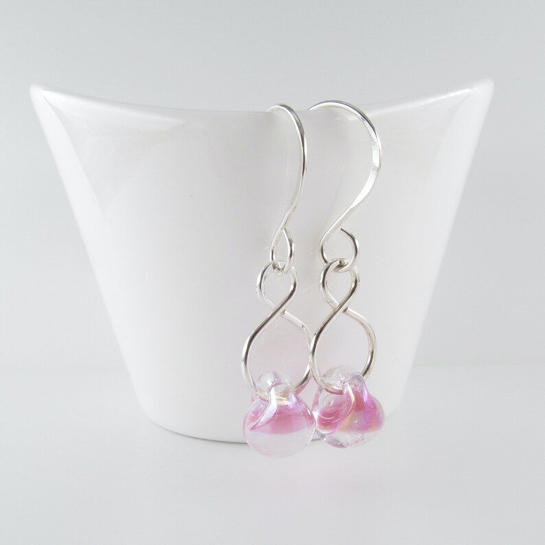 Long Wire Earrings Carnation Pink Dangles Sterling Silver or Niobium Ear Wires wearever Earrings Lampwork Glass Drop Jewelry