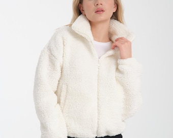 ホワイトフリース ウィンターコート レディース フード付きジップ