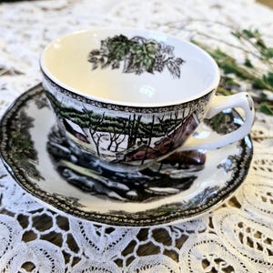 Set of 2 Johnson Brothers &quot;The Friendly Village&quot; teacups and saucers