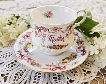 Vintage Queen's Rosina bone china "Mother" teacup and saucer set
