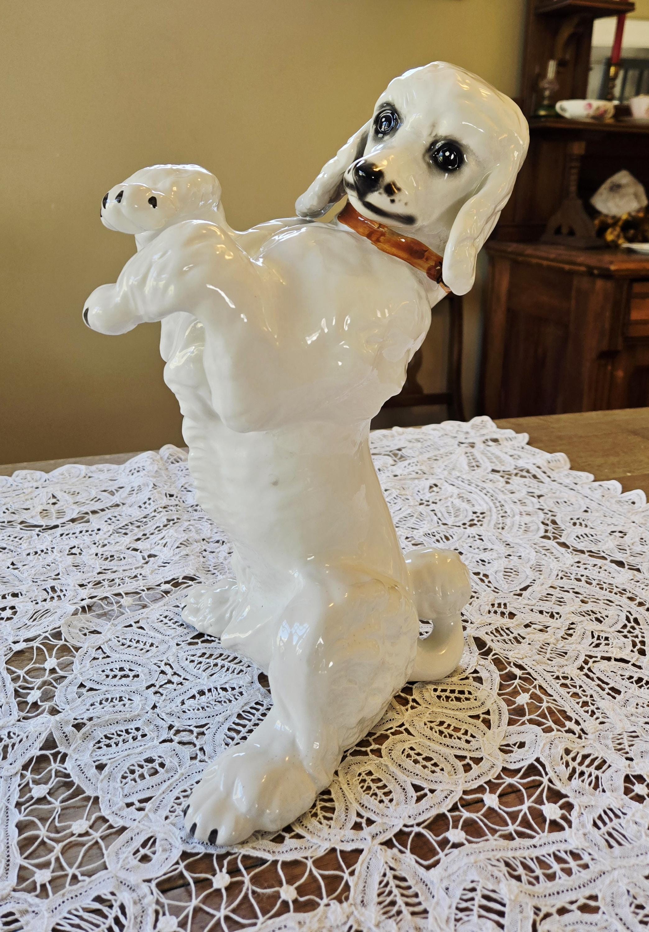 Vintage ceramic begging poodle figurine