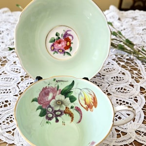 Double Warrant Paragon mint green & floral teacup and saucer set