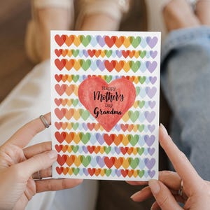 Tarjeta imprimible para el Día de la Abuela, plantilla de tarjeta con corazones, tarjeta de felicitación para el Día de la Madre, descarga instantánea, llena de corazones