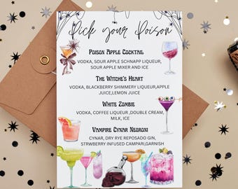 Halloween Drinks Menu Template - Editable Bar Cocktail Sign (Digital Download)