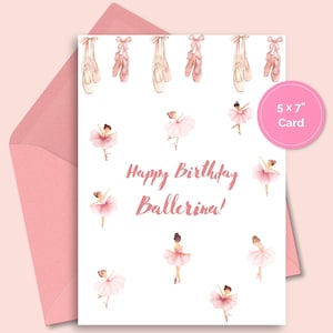 Carte d'anniversaire ballerine rose|Carte ballerine En Pointe|Carte danseuse imprimable| Carte de voeux ballerine pour petites filles|Anniversaire de danseuse de ballet