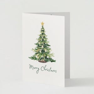 Cartão de árvore de Natal em aquarela, cartão de Natal para impressão, cartão de Feliz Natal, cartão de Natal branco, cartão eletrônico festivo, cartão de Natal minimalista