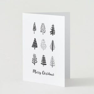 Carte de sapin de Noël noir et blanc, carte de vœux, carte de voeux noir et blanc, carte de Noël numérique, carte électronique festive, carte de Noël imprimable