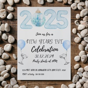 Invitación de celebración de Nochevieja, tarjeta de celebración de Nochevieja imprimible para invitación a fiesta de amigos y familiares, invitación a noche de chicas de Nochevieja.