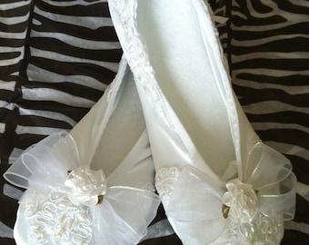 Satin Beaded Princess Bridal Ballet Slippers in White