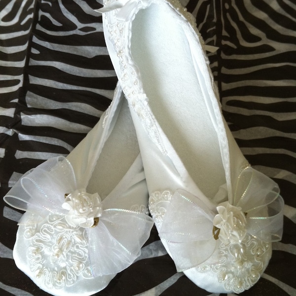 Satin Beaded Princess Bridal Ballet Slippers in White