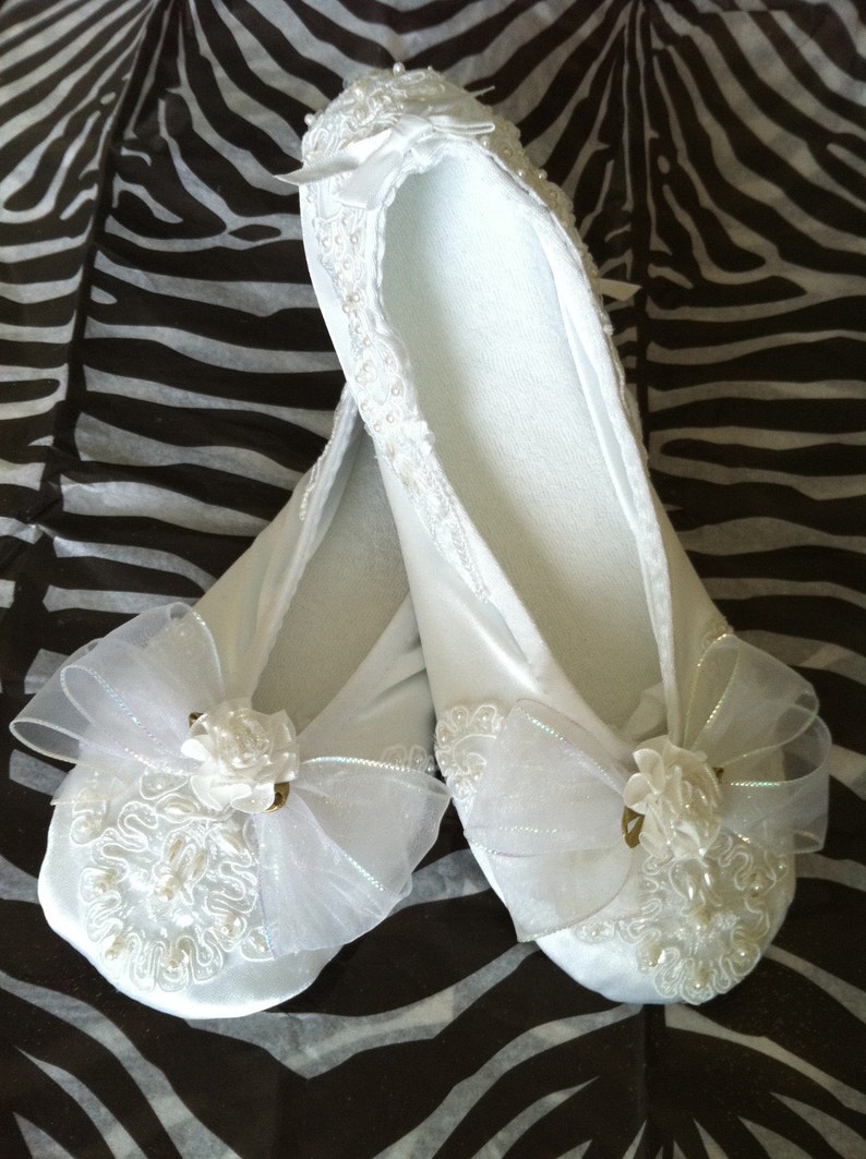 Satin Beaded Princess Bridal Ballet Slippers in White | Etsy