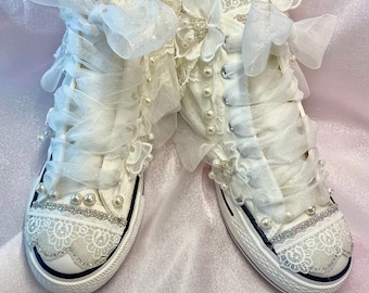 Crystal Bridal Hi Top Sneakers Size 6.5