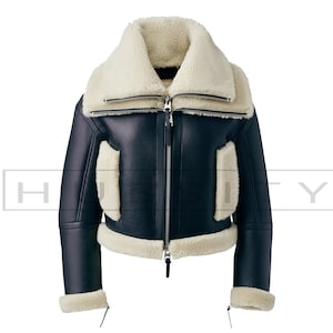 RAF B3 Brown Women&#39;s Bomber Flying Aviator Fur Real Shearling Leather Jacket B3 Bomber Genuine Leather Jacket Handmade Leather Jacket