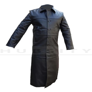 Men Gothic Coat Handmade Real Leather Trench Coat Halloween coat Men Leather Overcoat Winter Coat Office Long Coat