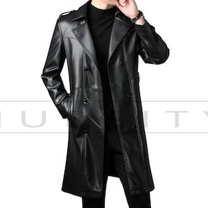 Handmade Genuine Leather Trench coat For Men Vintage Style Leather long Coat Office Coat Leather Black Overcoat Long Length Trench Coat