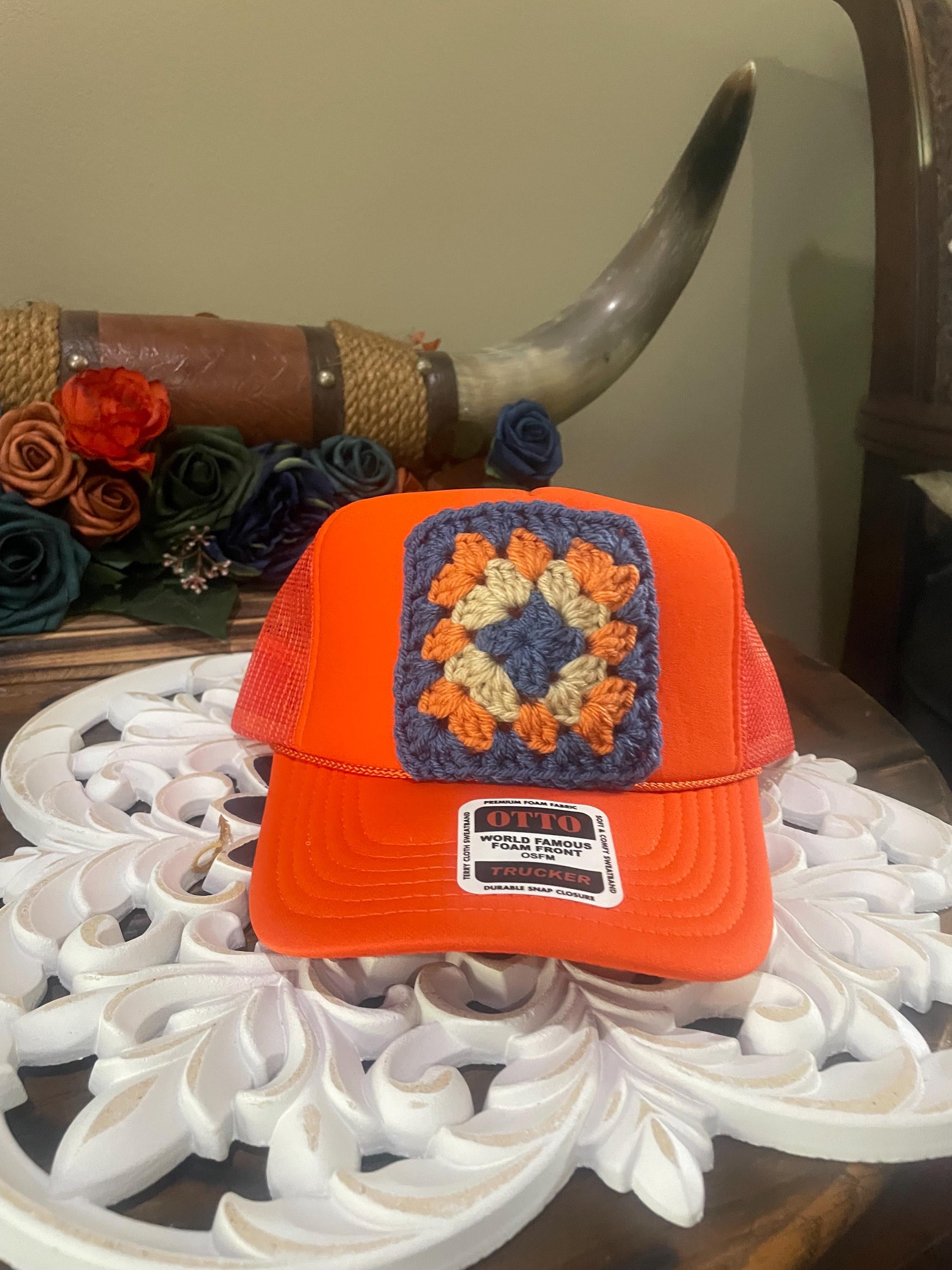 #11 Orange/Red Boho Granny Square Trucker Hat Granny Square Trucker Hat (Orange) – Flower Wild main image 3