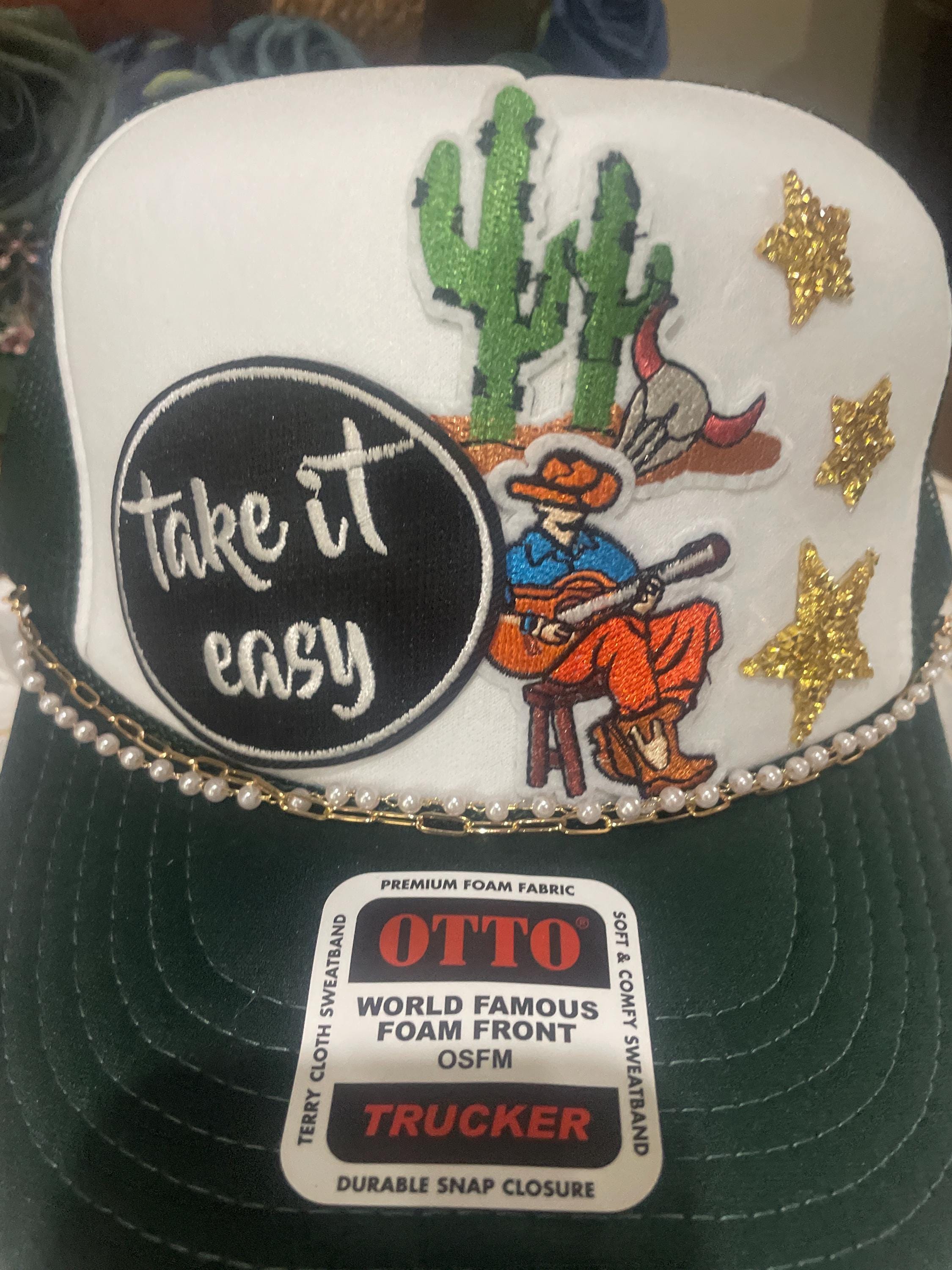 Emerald Green and White Western Patch Otto Trucker Hat Cap  display picture 3