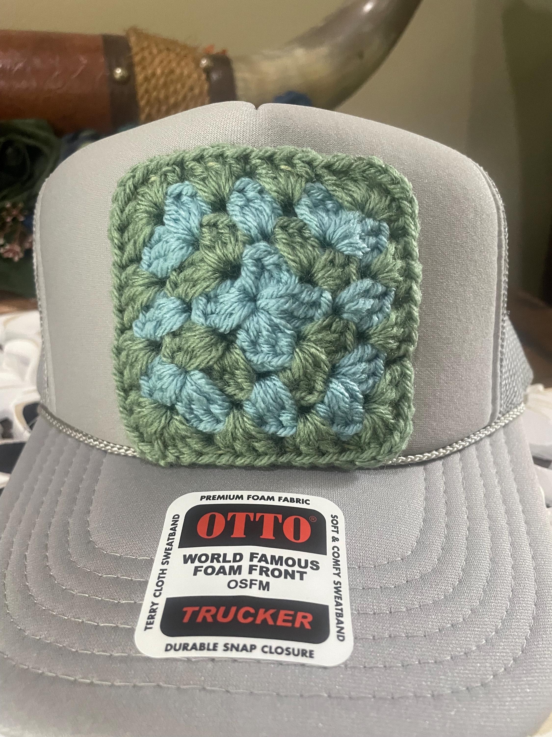 Light Gray Granny Square Crochet Otto Trucker Hat Cap With  display picture 1