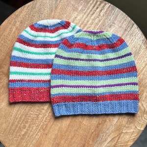Wool & Alpaca Striped Hand Knit Beanie/Hat