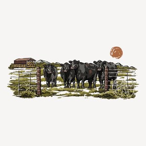 Black Angus on the Pasture, Western Design, Black Cattle Graphic, Retro Vintage Shirt Graphic, Transparent SVG, PNG Digital Download