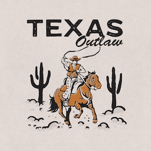 Texas Outlaw – Western Horse Riding Country Cowboy Rodeo Retro Vintage T-Shirt Design Graphic Transparent PNG & SVG Digital Download