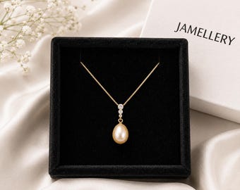 18K Gold Plated Sterling Silver Pearl Necklace – Cubic Zirconia Pendant